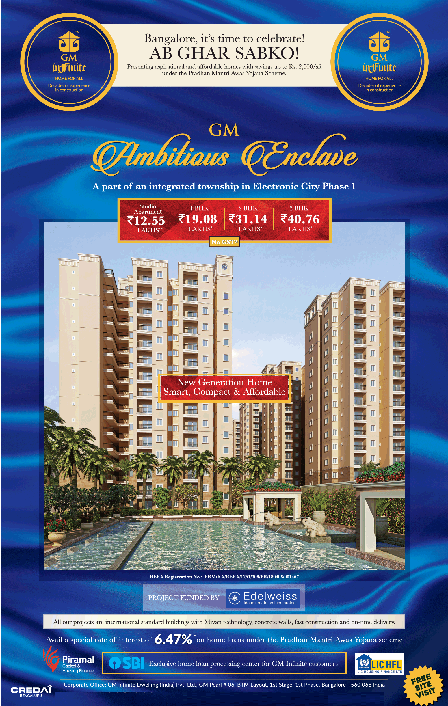 Book 1, 2, 3 bhk & studio apartment at GM Ambitious Enclave in Bangalore